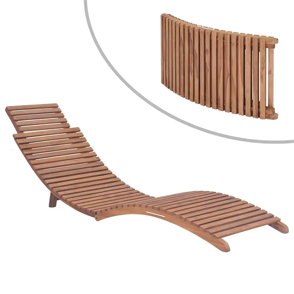 Folding Sun Lounger Brown Solid Teak Wood Adjustable Backrest Outdoor Garden Patio Chair