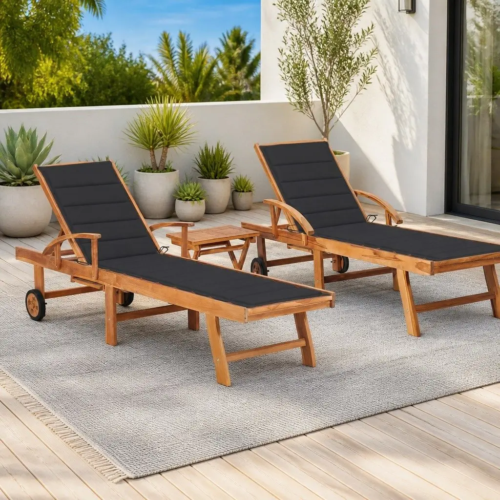 Sun Loungers Set Anthracite 2 pcs Adjustable Backrest Cushion Teak Hardwood