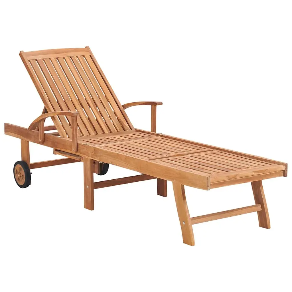 Sun Lounger Set Grey Teak Hardwood 2 pcs Adjustable Backrest with Cushion and Side Table