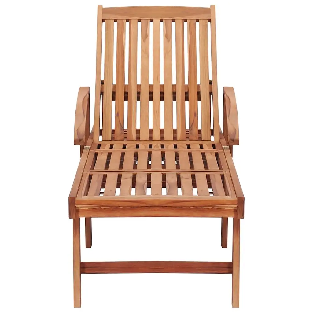 Sun Lounger Teak Wood Grey Cushion 2 pcs Adjustable Backrest