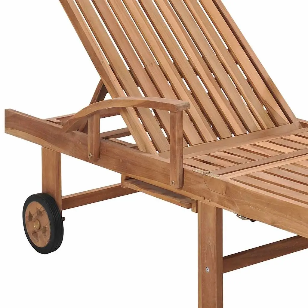 Sun Lounger Teak Wood Grey Cushion 2 pcs Adjustable Backrest