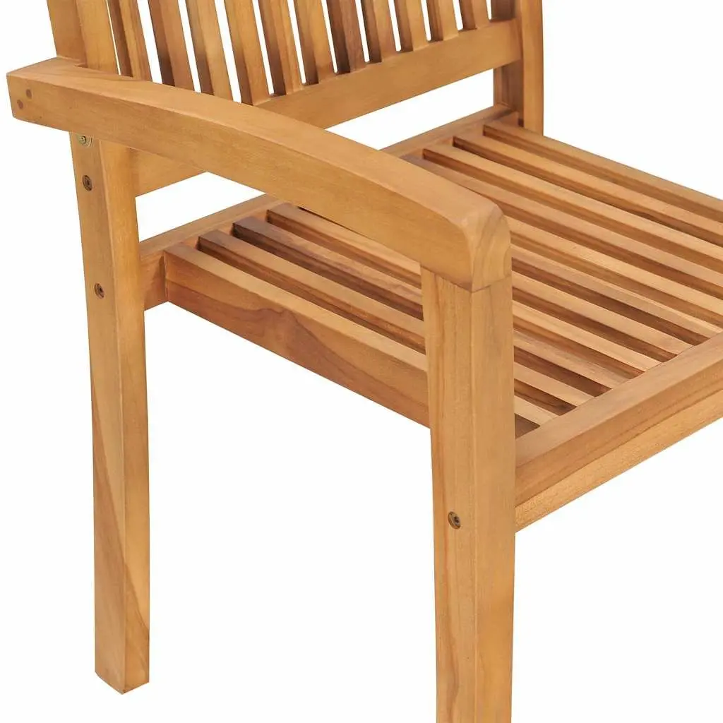 5 Piece Garden Dining Set Brown Solid Teak Wood Outdoor Patio Furniture Stackable Chairs