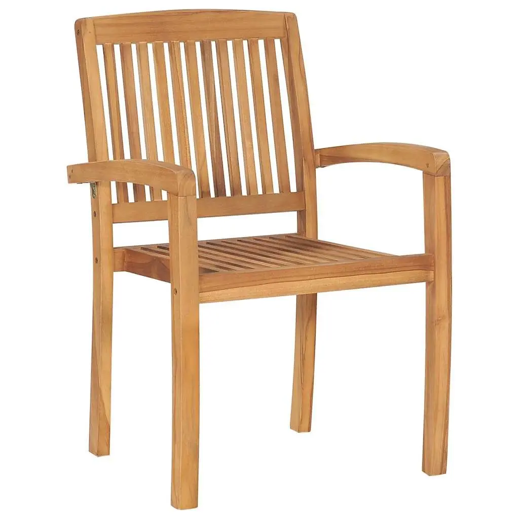 5 Piece Garden Dining Set Brown Solid Teak Wood Outdoor Patio Furniture Stackable Chairs