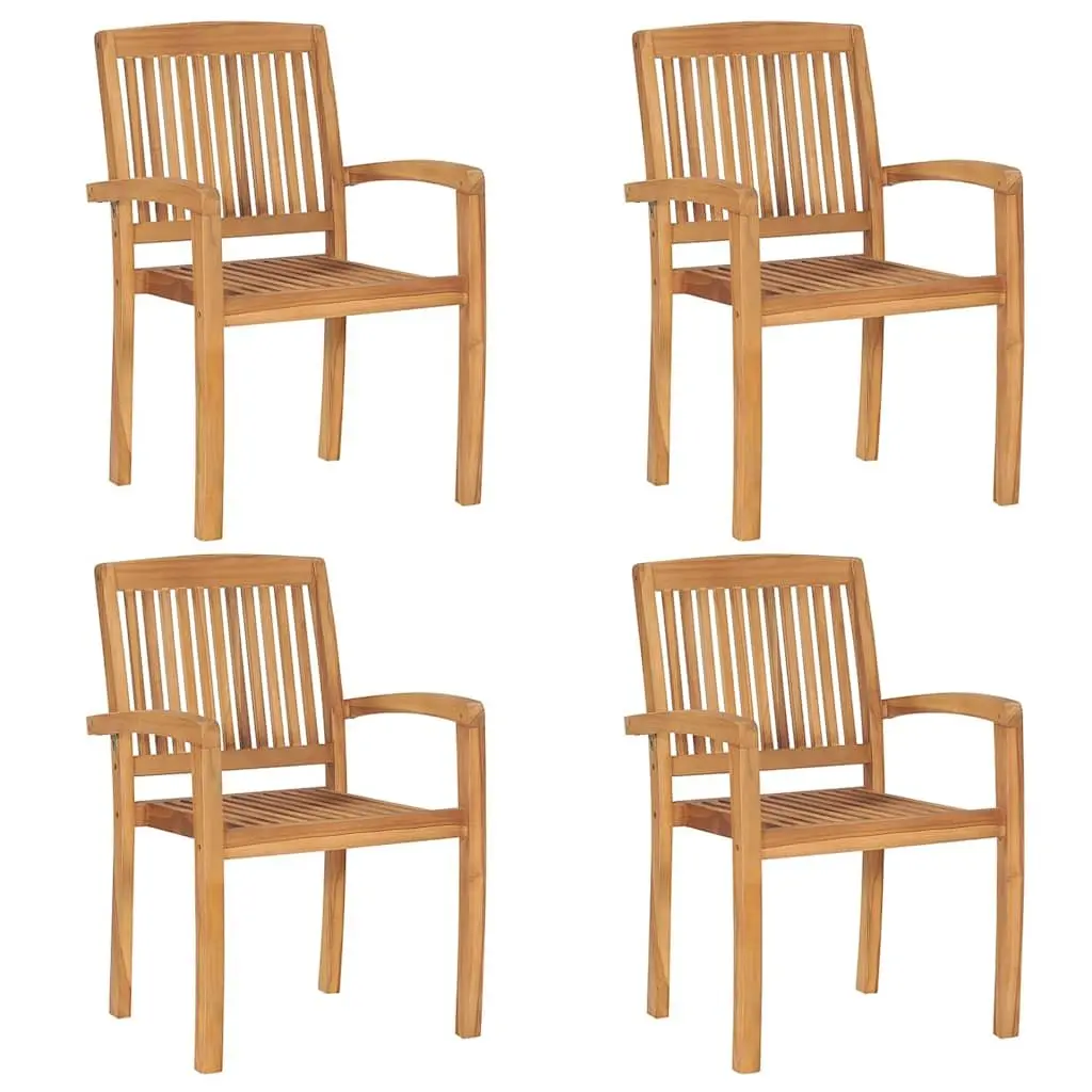 5 Piece Garden Dining Set Brown Solid Teak Wood Outdoor Patio Furniture Stackable Chairs