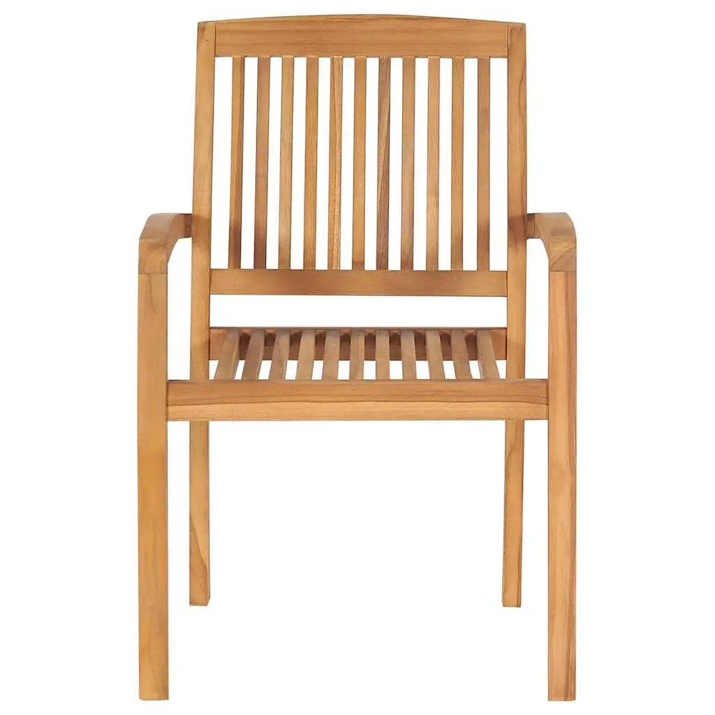 5 Piece Garden Dining Set Brown Solid Teak Wood Outdoor Patio Furniture Stackable Chairs