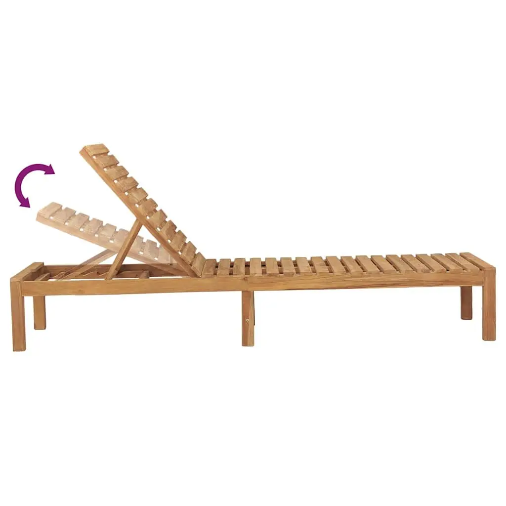 Sun Lounger 2 pcs Solid Teak Wood Adjustable Backrest Outdoor Garden Lounger