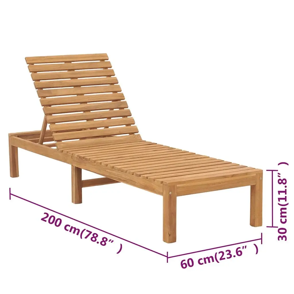 Sun Lounger 2 pcs Solid Teak Wood Adjustable Backrest Outdoor Garden Lounger