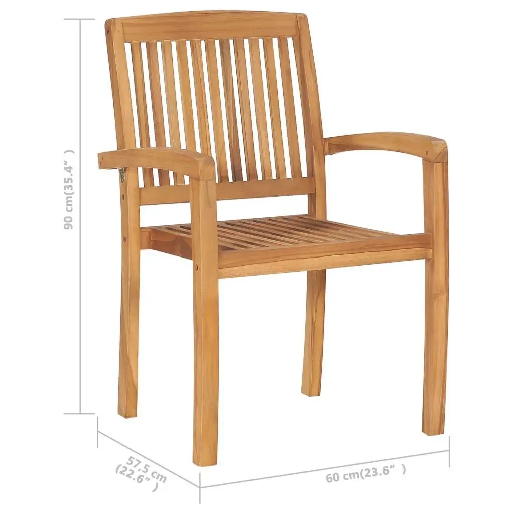 Outdoor Stacking Garden Chairs 4 pcs Teak Wood Dining Seat Patio Furniture