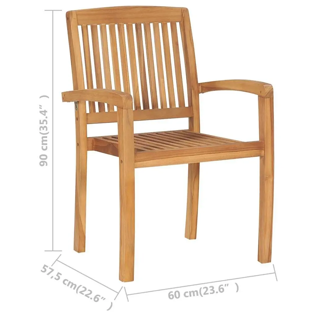 Outdoor Stacking Garden Chairs Grey Teak Wood Set of 4 with Cushions