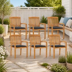 Concise Stacking Garden Chairs Set of 6 in Teak Wood