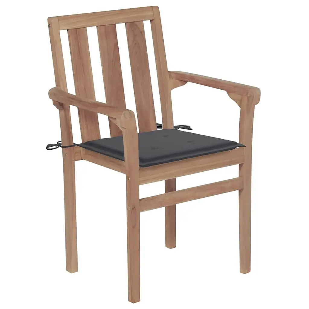 Stackable Garden Chairs Anthracite Teak Wood Outdoor Seating with Cushions 4 Piece Set