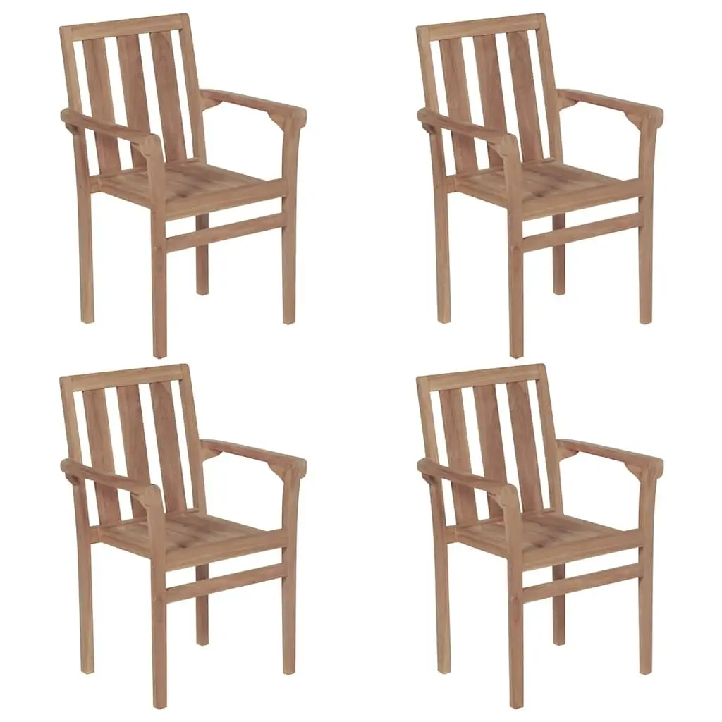 Stackable Outdoor Garden Chairs Teak Wood Beige Cushions Set 4 Pieces