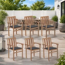 Outdoor Teak Chairs Set 6 with Cushions