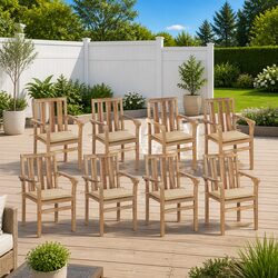 Outdoor Chairs Set with Cushions - 8 Stackable Teak Chairs