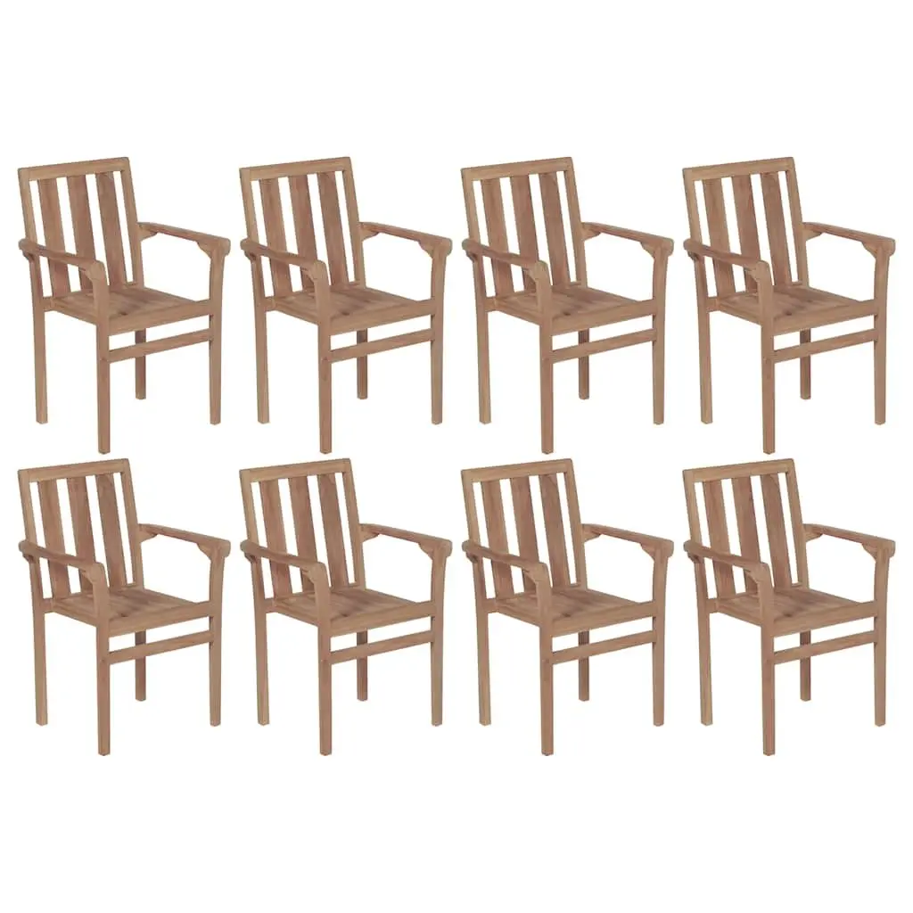 Stackable Outdoor Chairs with Cushions 8 Piece Set Garden Seating Teak Wood