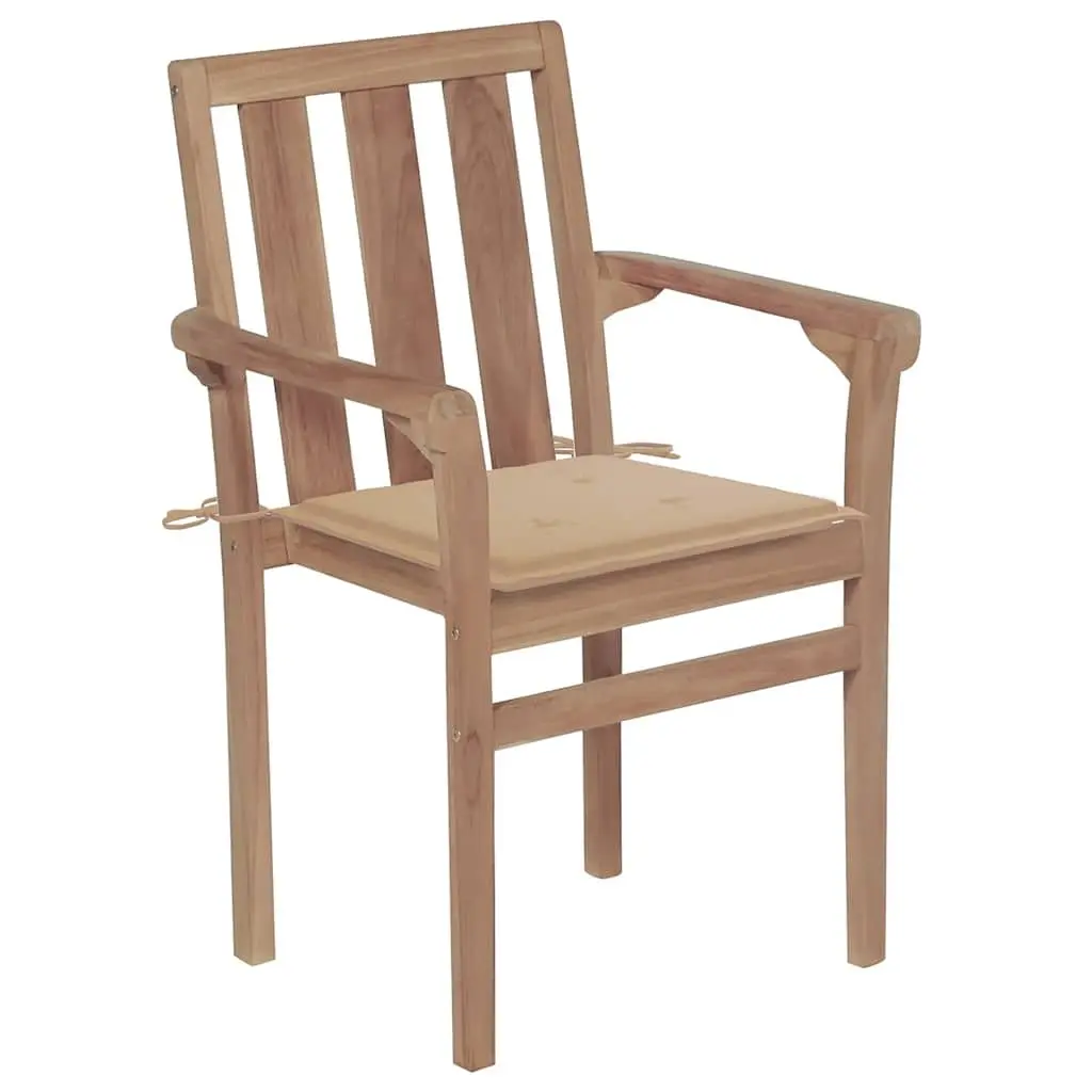 Stackable Outdoor Chairs with Cushions 8 Piece Set Garden Seating Teak Wood