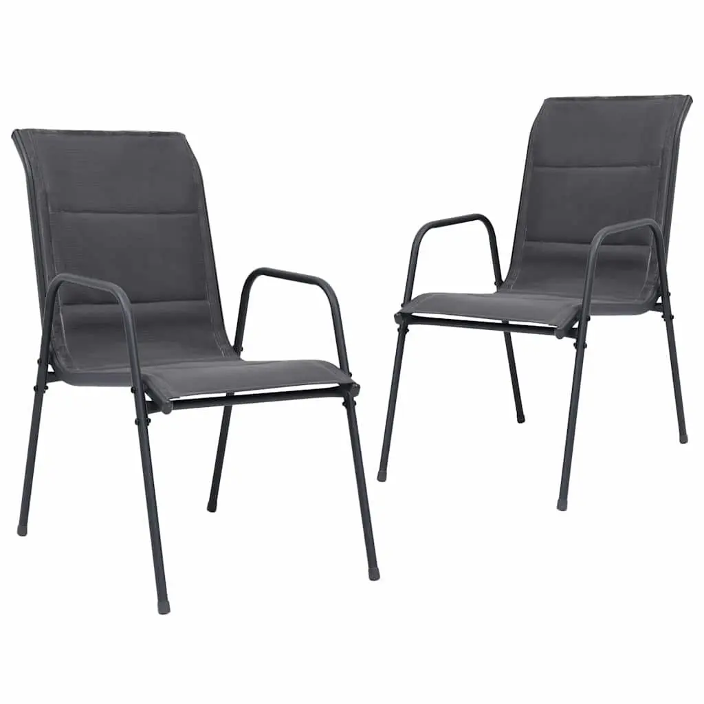3 Piece Outdoor Dining Set Anthracite Steel Frame Stackable Chairs