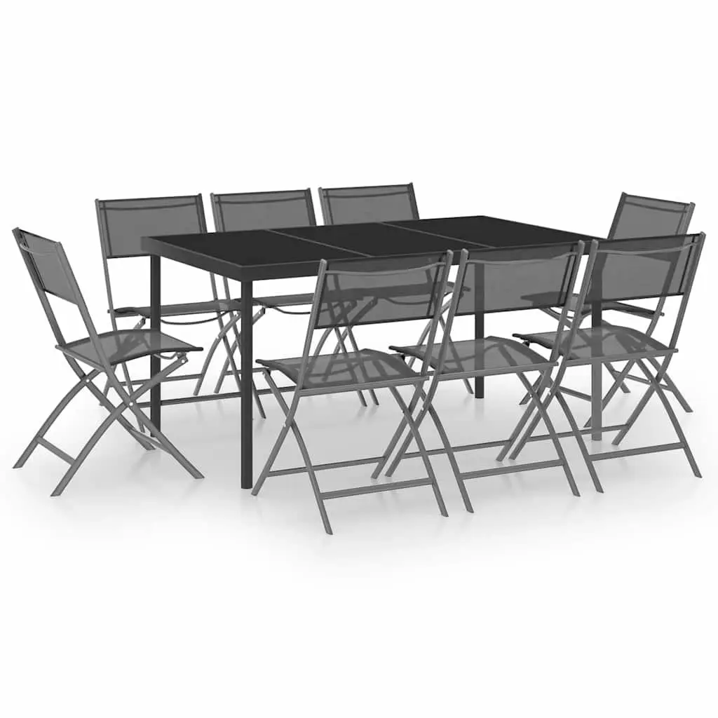 9 Piece Outdoor Dining Set Steel Frame Anthracite Garden Furniture Patio Table
