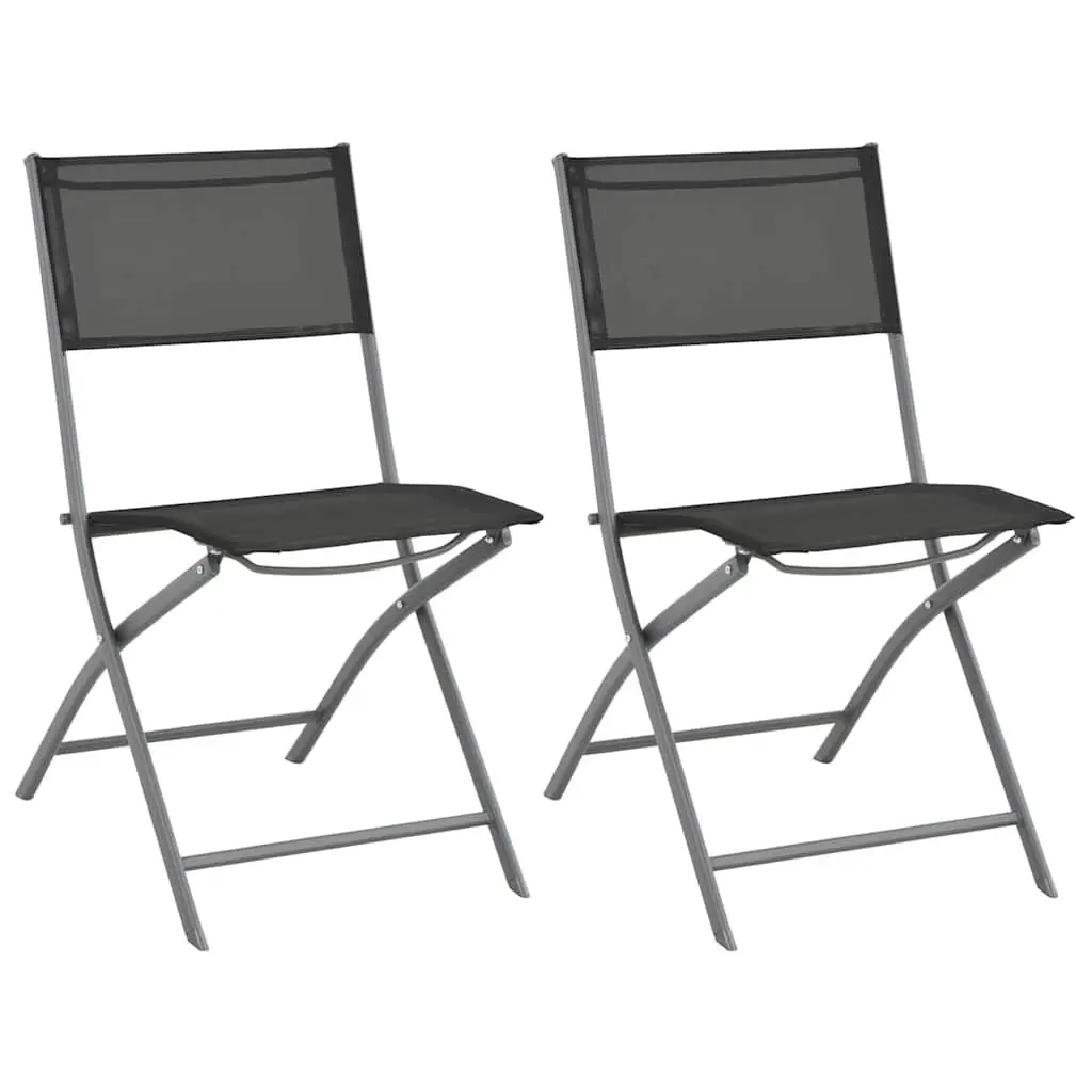 3 Piece Outdoor Dining Set Black Steel Frame Foldable Chairs