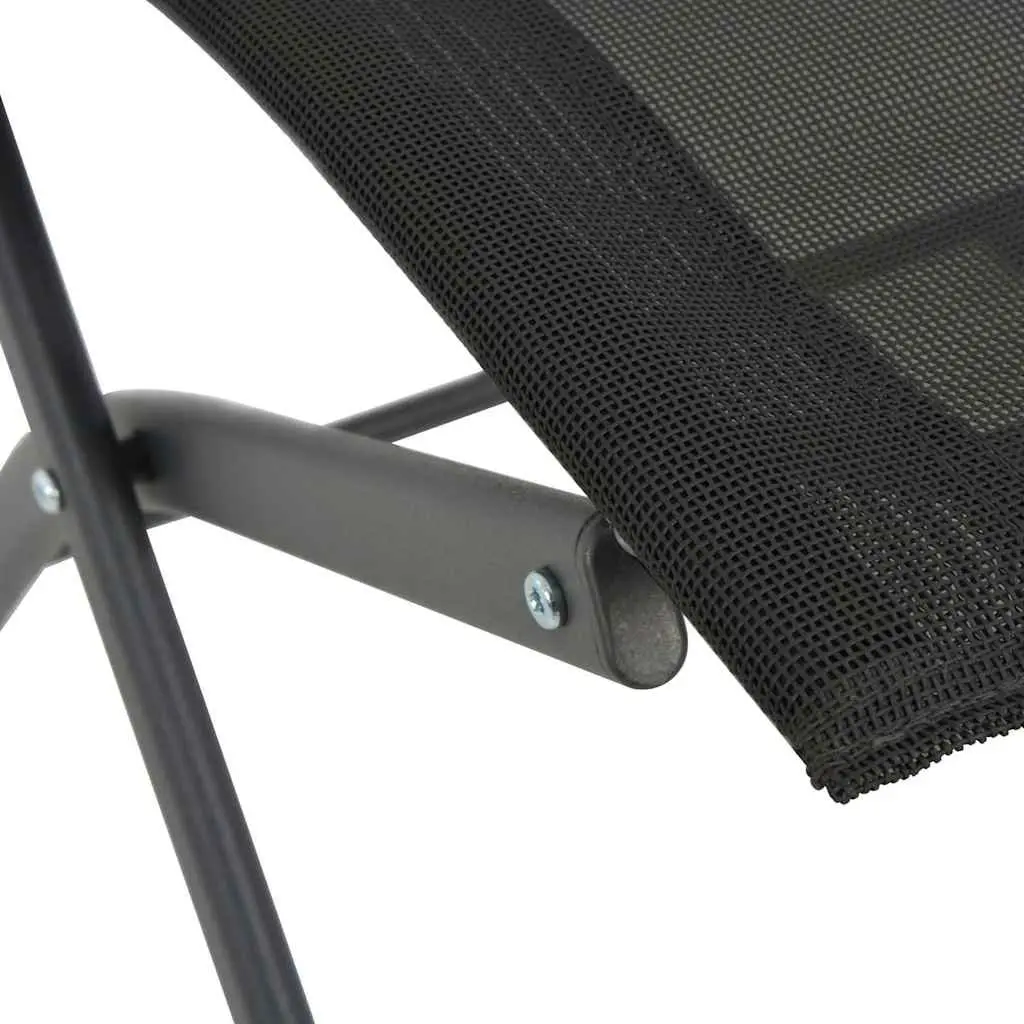 3 Piece Outdoor Dining Set Black Steel Frame Foldable Chairs