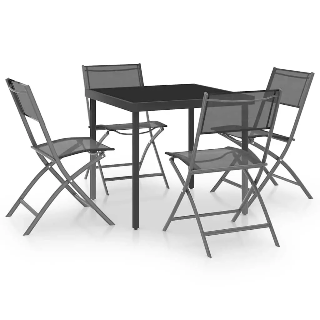 Outdoor Dining Set Black 5 Piece Steel Frame Folding Chairs