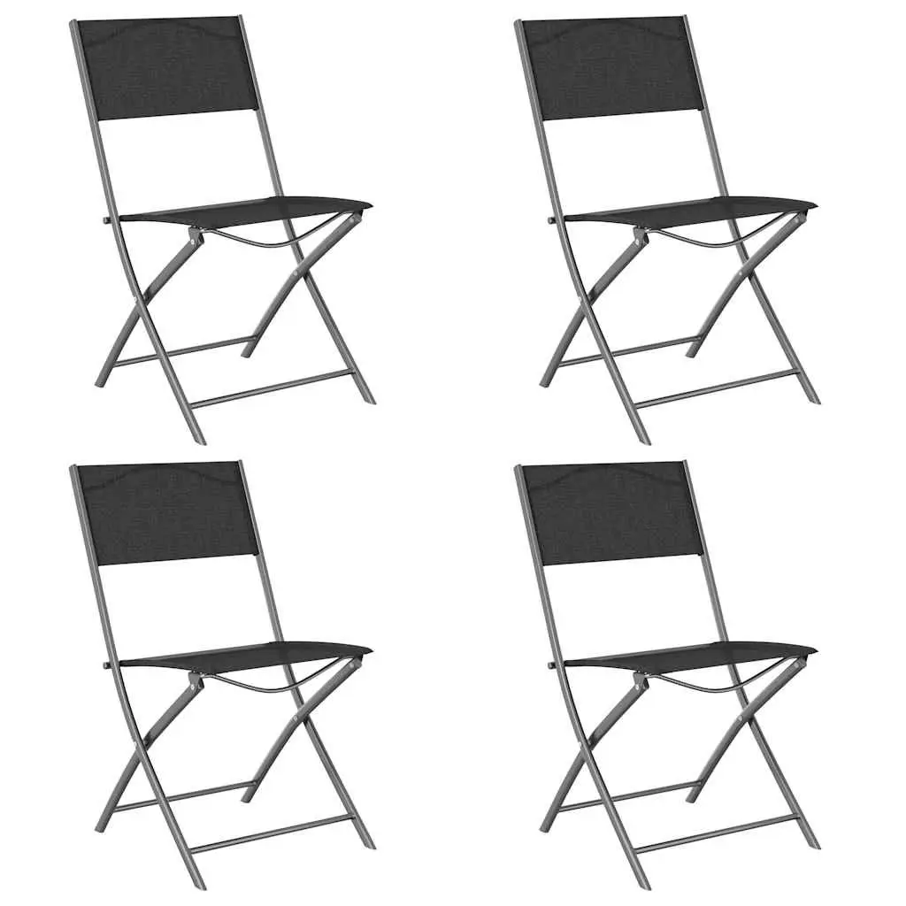 Outdoor Dining Set Black 5 Piece Steel Frame Folding Chairs
