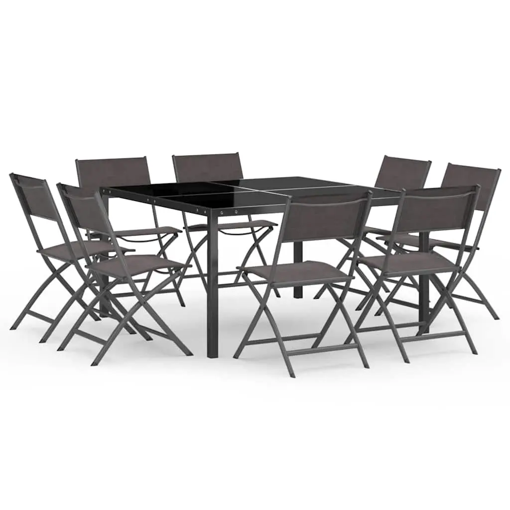 Outdoor Dining Set Grey 9 Piece Steel Frame Table Chairs Stackable