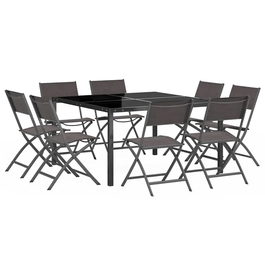 Outdoor Dining Set Grey 9 Piece Steel Frame Table Chairs Stackable