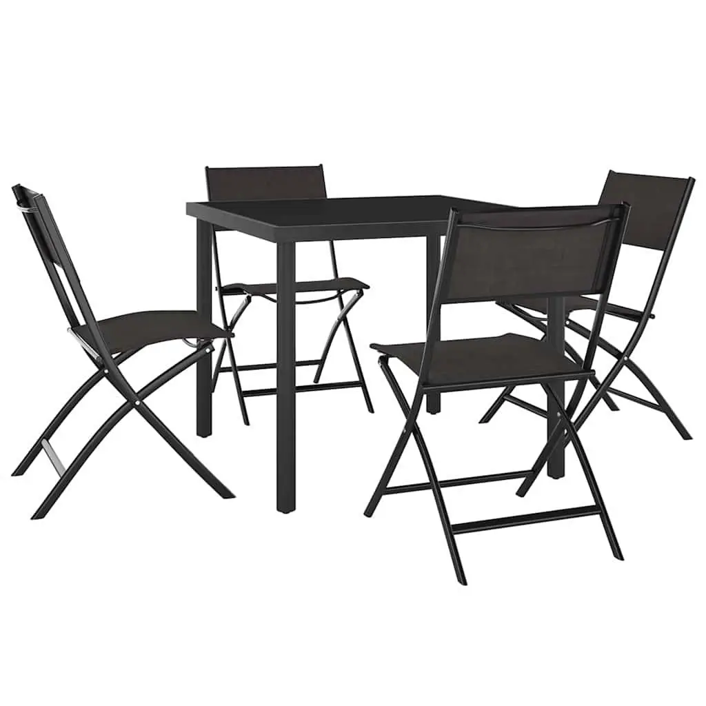 5 Piece Outdoor Dining Set Black Steel Frame Stackable Chairs