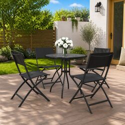 5 Piece Outdoor Dining Set Steel Frame Stackable Chairs Garden Furniture