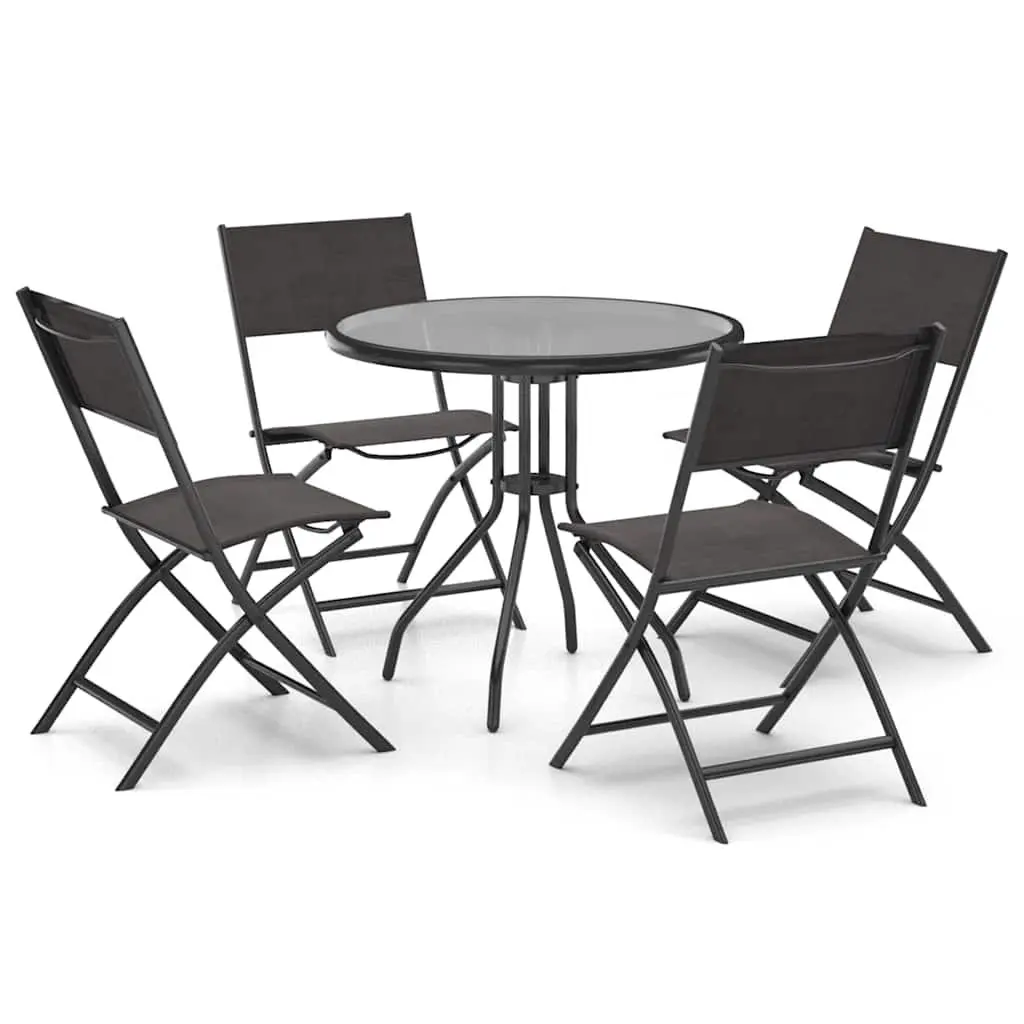 5 Piece Outdoor Dining Set Steel Frame Stackable Chairs Garden Furniture