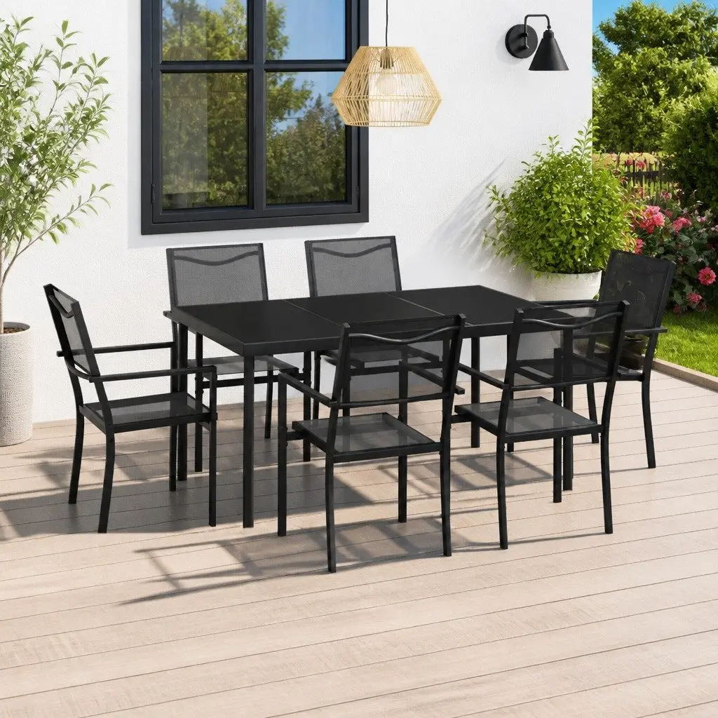 Outdoor Dining Set 7 Piece Steel Frame Table Chairs Anthracite Garden Furniture