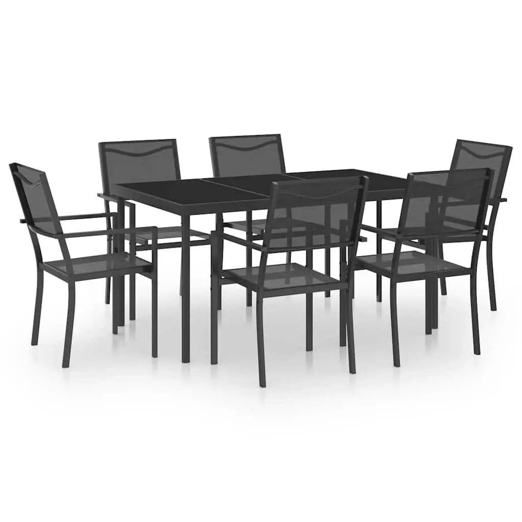 Outdoor Dining Set 7 Piece Steel Frame Table Chairs Anthracite Garden Furniture
