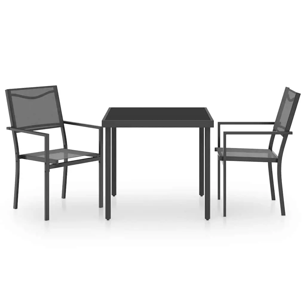 Outdoor Dining Set Black 3 Piece Steel Frame Table Chairs Garden Furniture