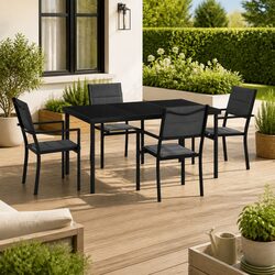 Outdoor Dining Set 5 Piece Steel Frame Chairs Table Garden Furniture Anthracite