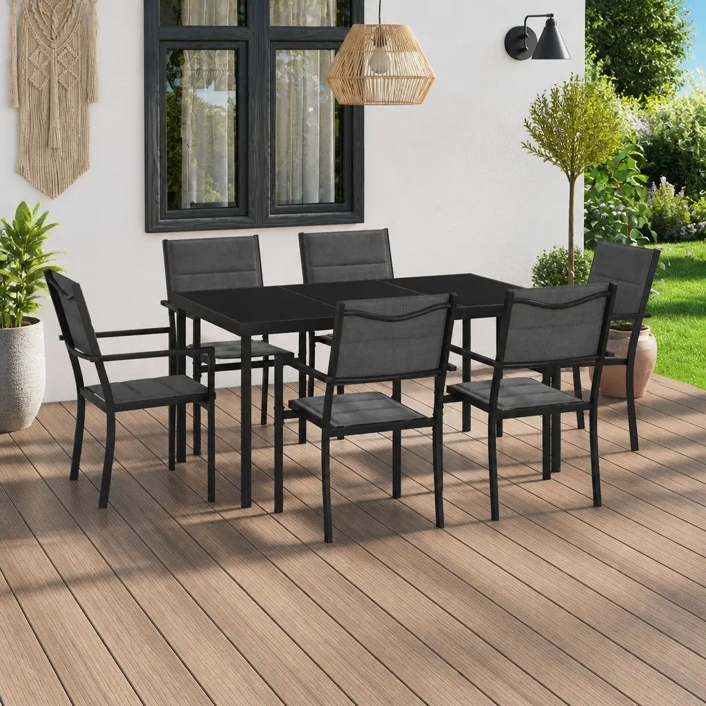 7 Piece Outdoor Dining Set Steel Frame Anthracite Garden Furniture Stackable