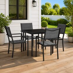 5 Piece Outdoor Dining Set Steel Frame Chairs Table Garden Furniture Black