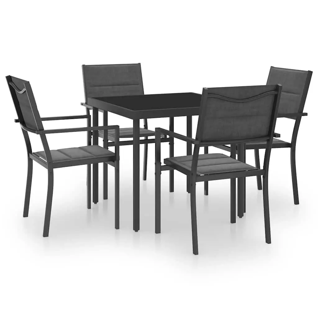 5 Piece Outdoor Dining Set Steel Frame Chairs Table Garden Furniture Black
