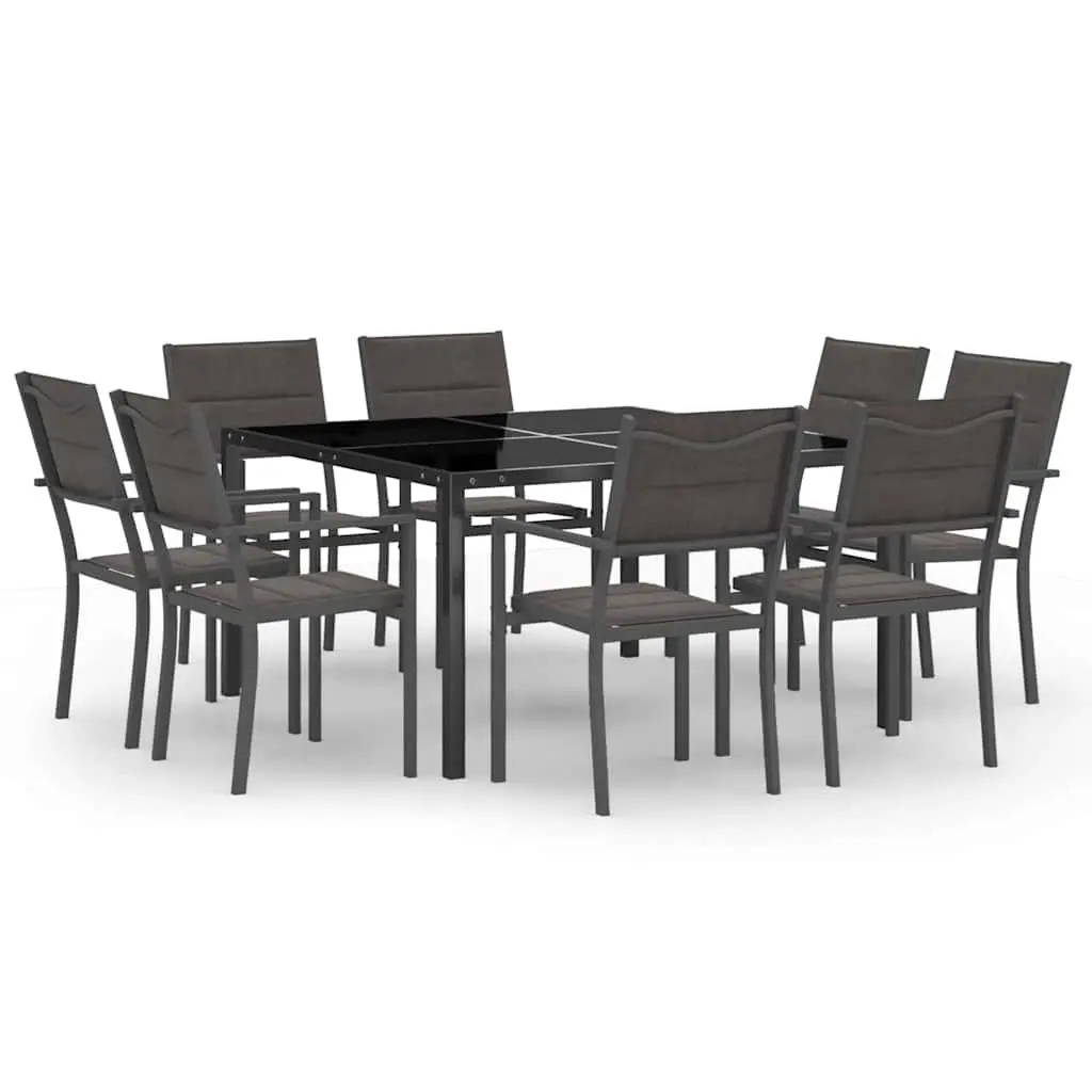 Outdoor Dining Set Grey 9 Piece Steel Frame Stackable Chairs