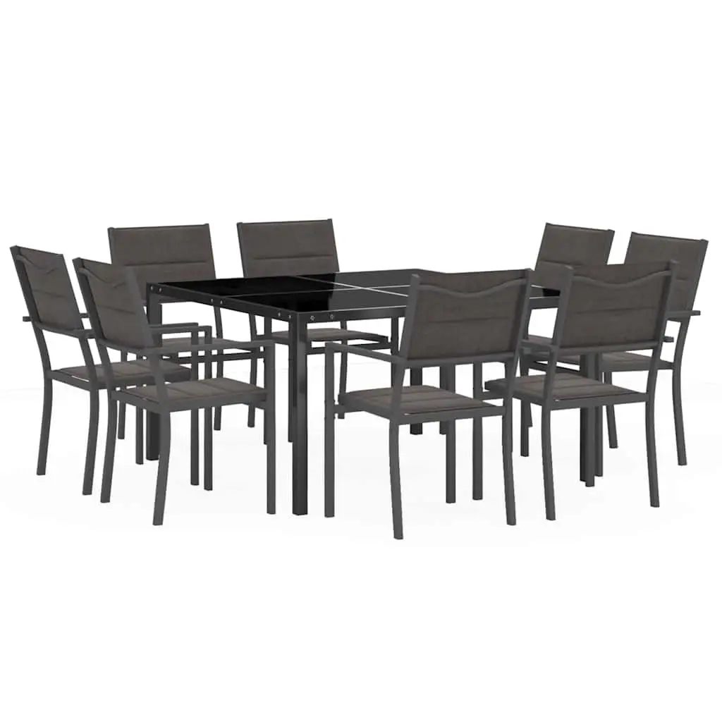 Outdoor Dining Set Grey 9 Piece Steel Frame Stackable Chairs