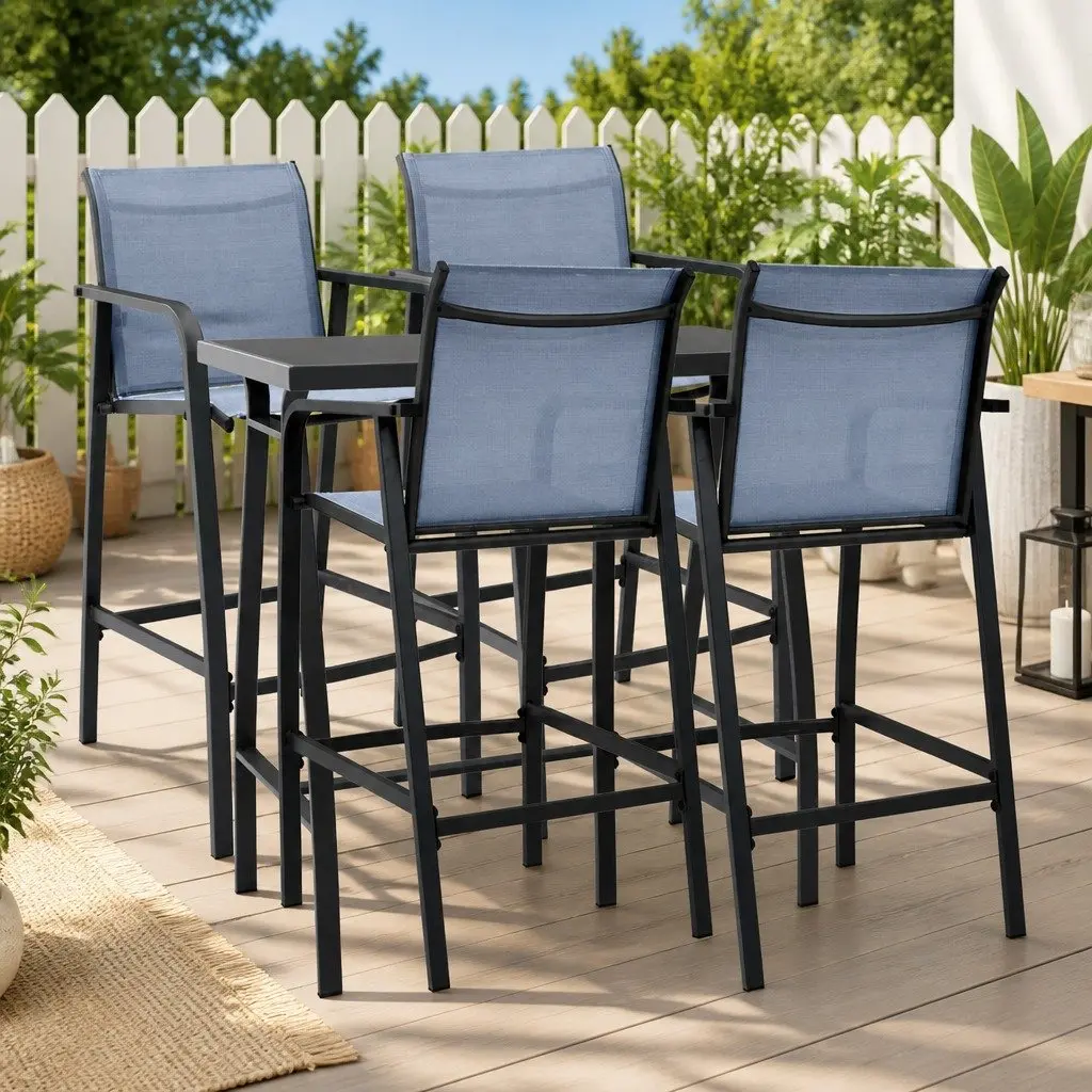 5-Piece Garden Bar Set with Steel & Glass