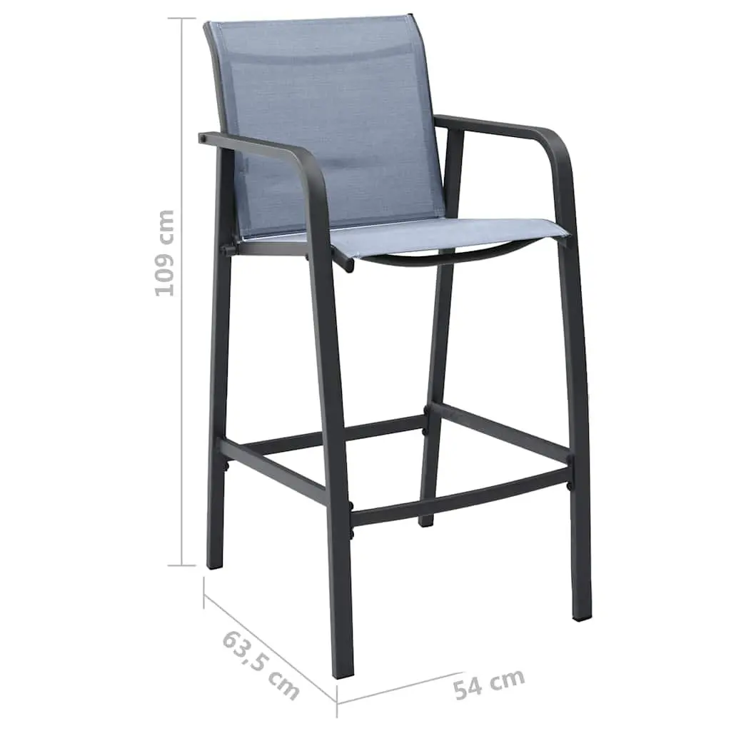 Garden Bar Set Black Grey 7 Piece Outdoor Furniture Steel Frame Tempered Glass Top