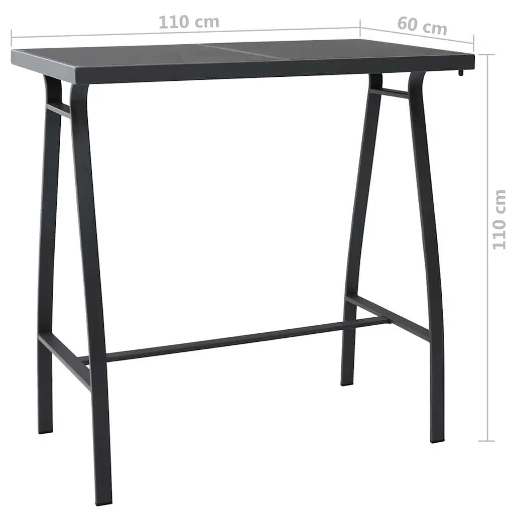 Garden Bar Set Black Grey 7 Piece Outdoor Furniture Steel Frame Tempered Glass Top