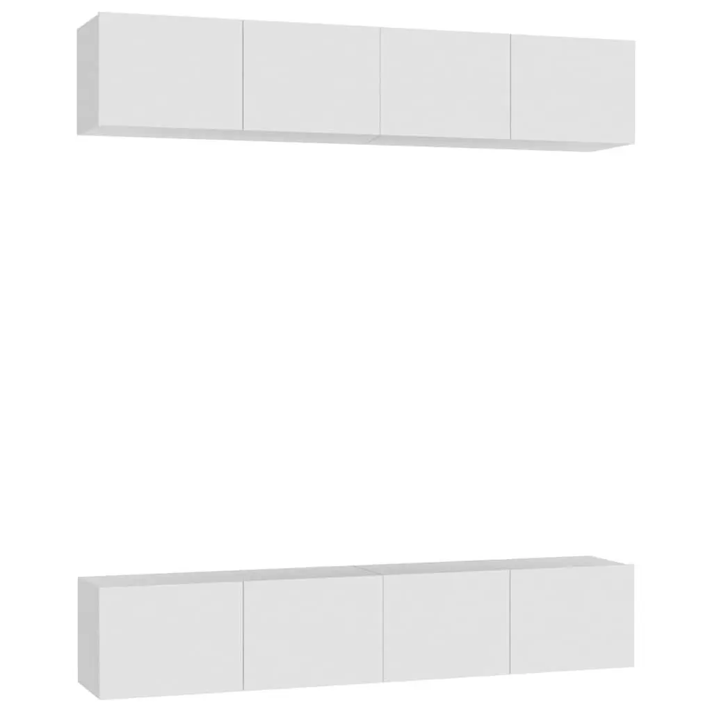 Wall Mounted TV Cabinet Set 4 pcs White Storage Unit Engineered Wood Shelving