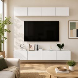 4-Piece Wall-Mounted TV Cabinet Set in White
