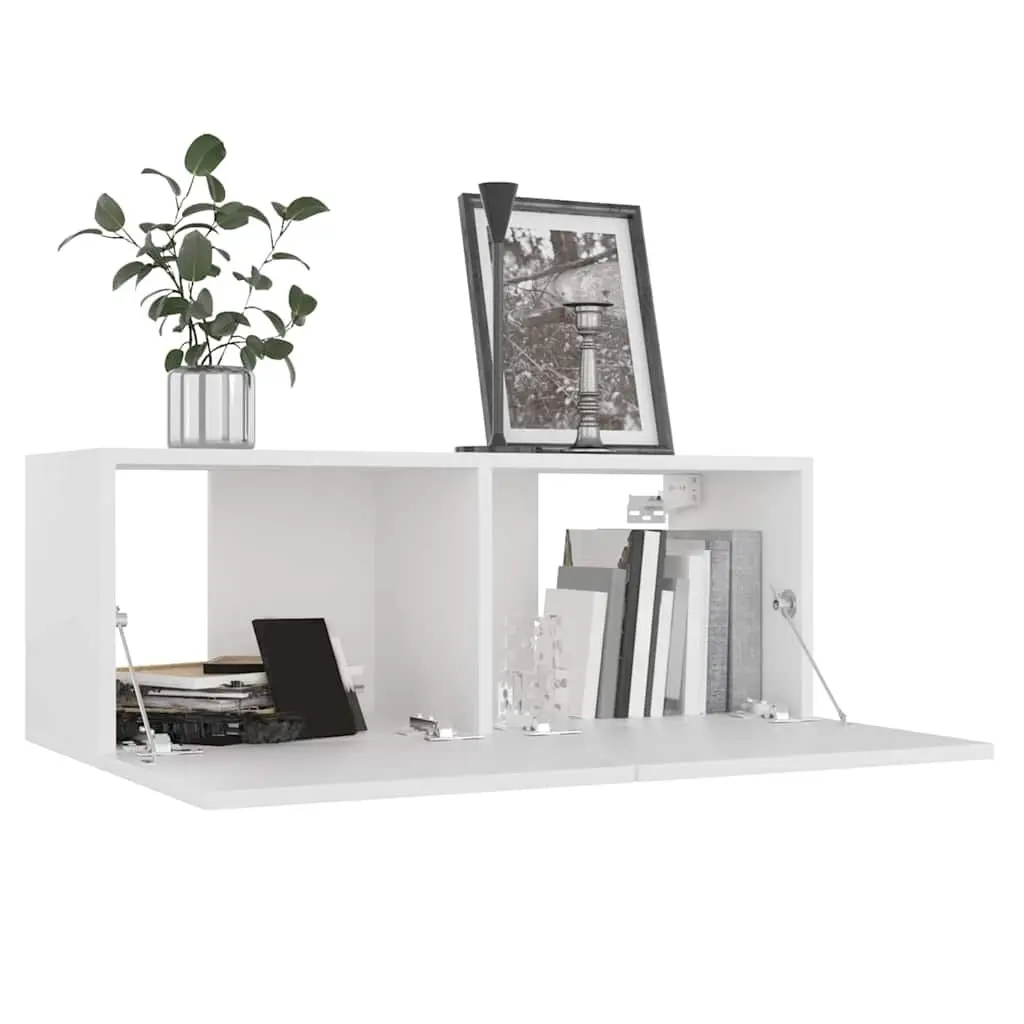 4 Piece TV Cabinet Set White Wall Mounted Storage Unit Living Room Furniture