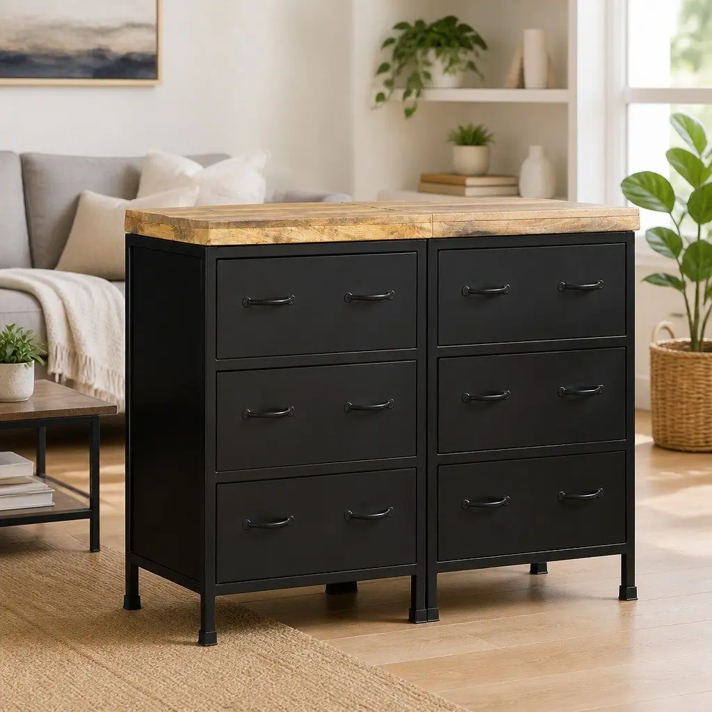 Sideboard Brown 6 Drawers Rustic Industrial Storage Cabinet