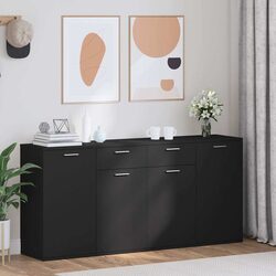 Sideboard Buffet Cabinet Black 160x36x75 cm 4 Door 2 Drawer Storage Unit
