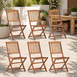 Reliable Folding Outdoor Chairs in Solid Acacia Wood - 6 Chairs