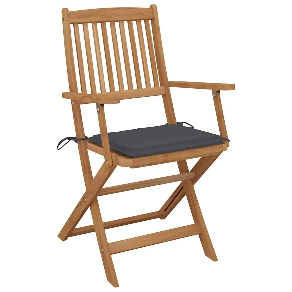 Folding Garden Chairs Anthracite Solid Acacia Wood 6 Piece Cushioned Outdoor Seating